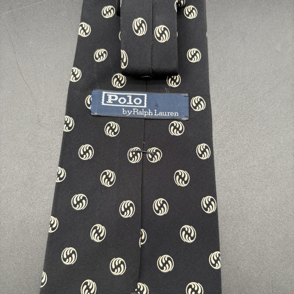 Polo Ralph Lauren Vintage Black Monogram Tie 56 Inch Made in USA 100% Silk 4 In - Picture 7 of 16
